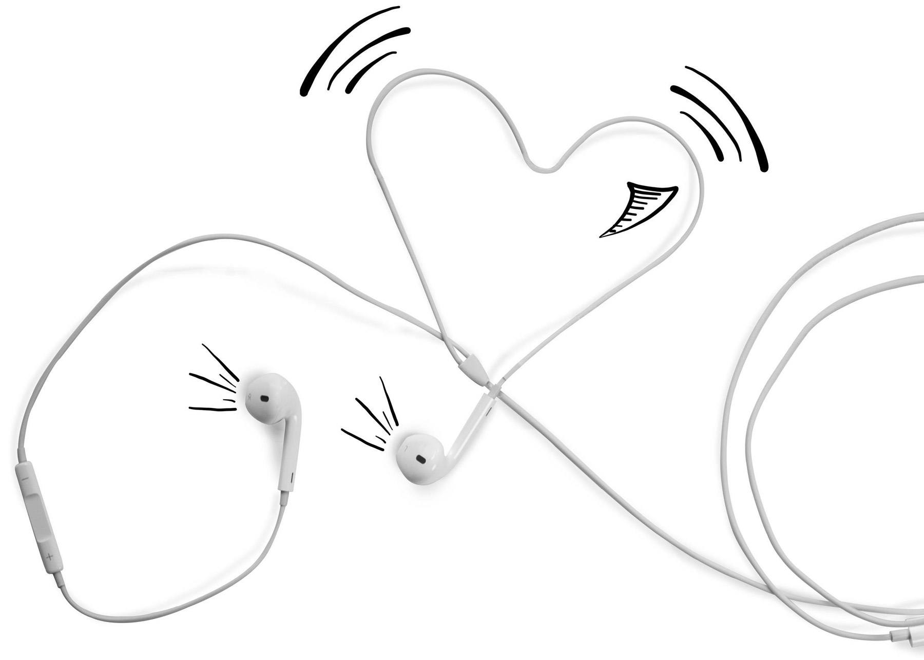 White earbuds made into the shape of a heart