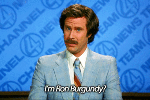A giphy of Ron Burgundy questing his name