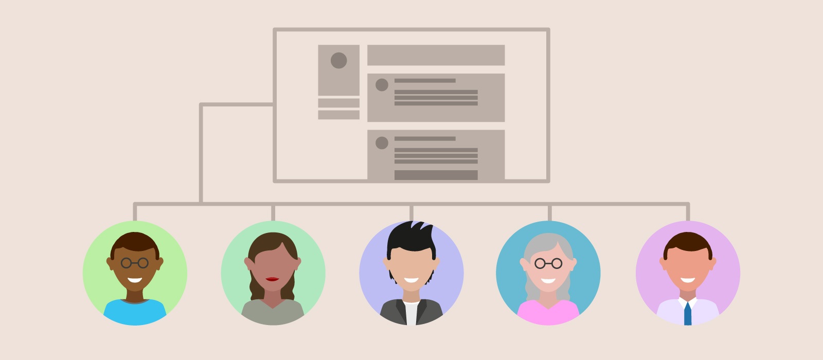 Illustration of a wireframe and how it applies to multiple user types.